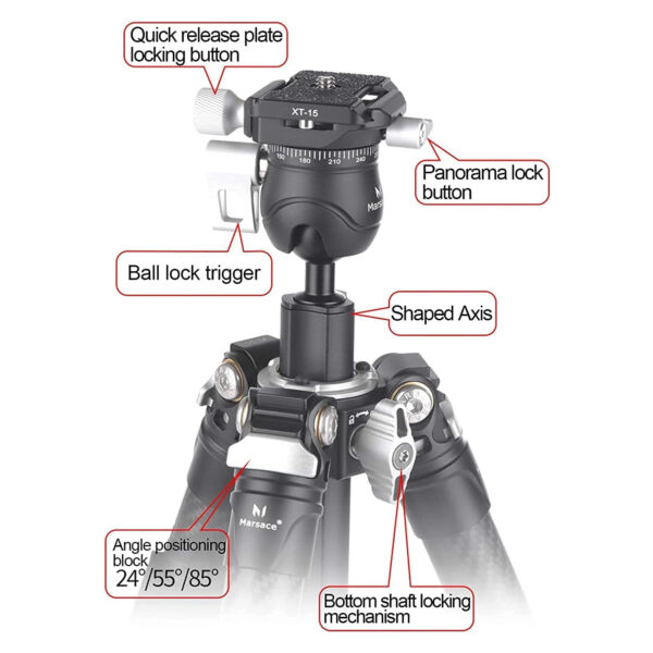 Marsace XT-15 Carbon Fiber Travel Tripod with Professional Panoramic Headcase - Image 4