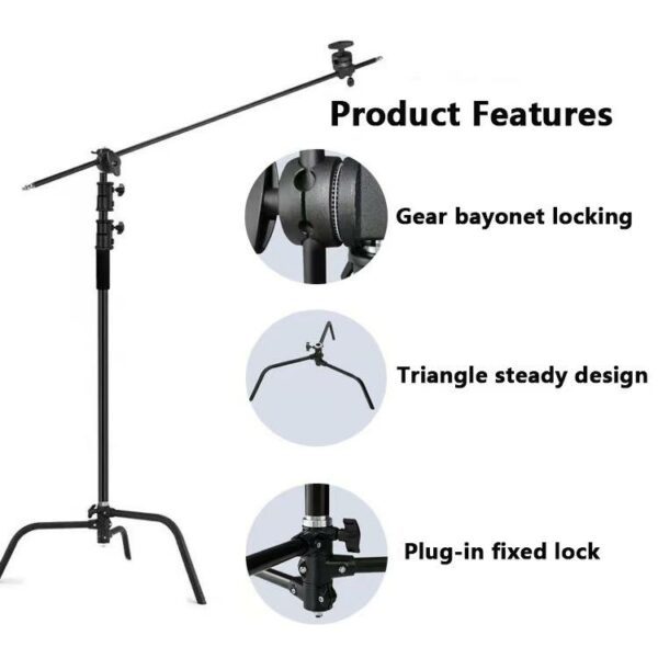 Apex Stainless Steel C-Stand with Boom Arm and Grip Head (Powder Coated - Matte Black) - Image 7