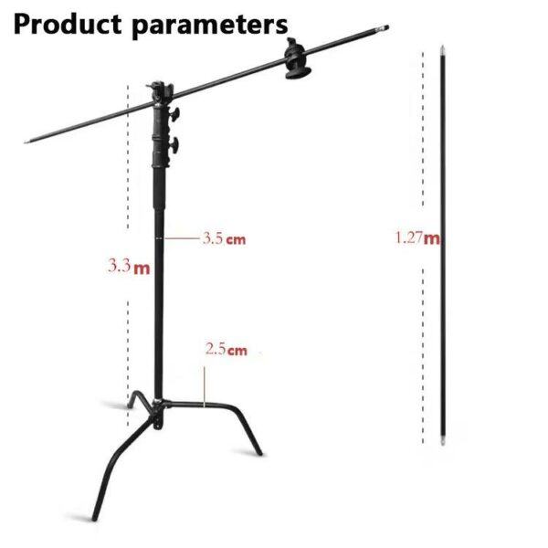 Apex Stainless Steel C-Stand with Boom Arm and Grip Head (Powder Coated - Matte Black) - Image 8