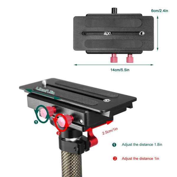 APEX Lightweight Adjustable Length Carbon Fiber Handheld Video Stabilizer With Quick Release Plate up to 5kg Capacity (20.9in-30.9in) - Image 3