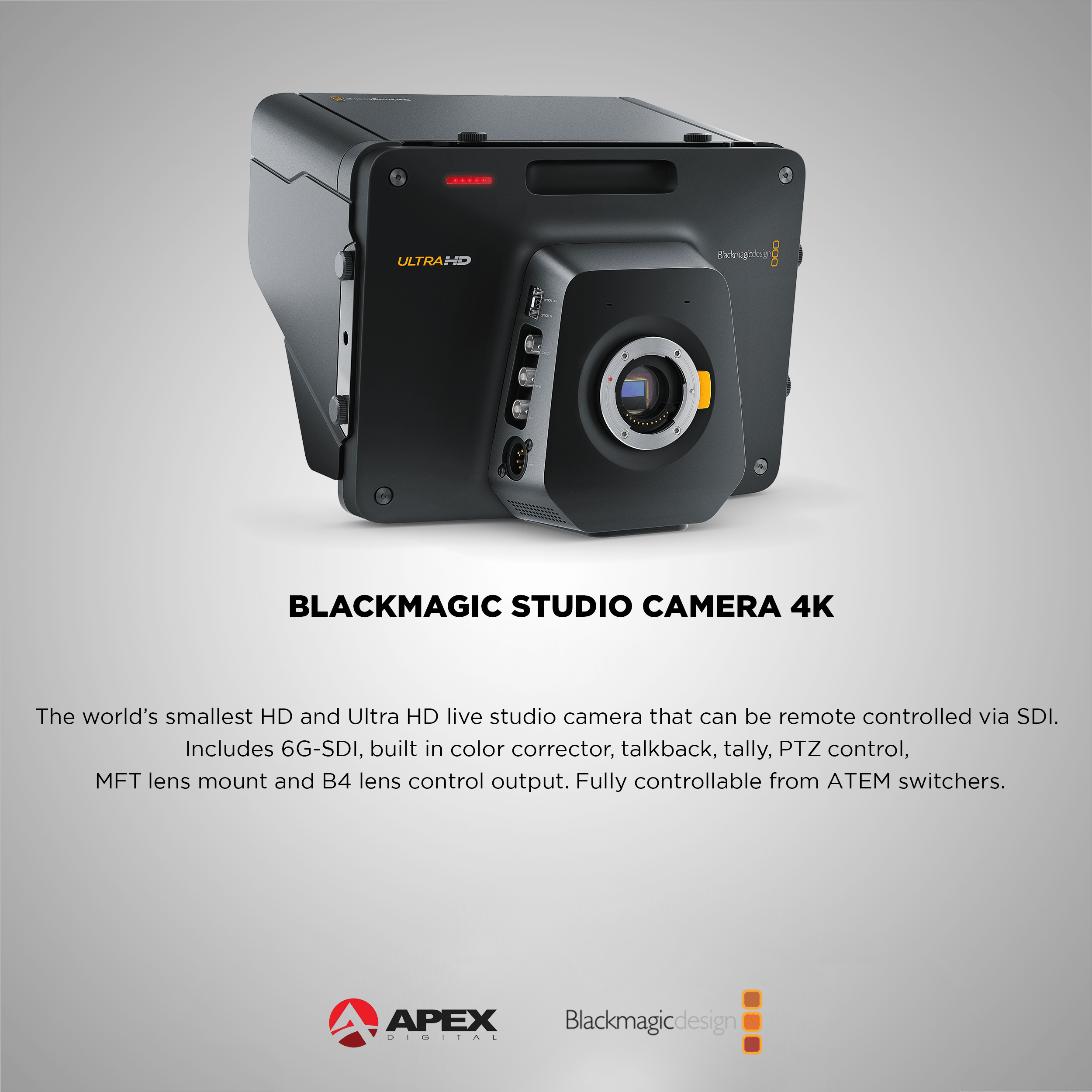 Black Magic Design CINSTUDMFT/UHD/2 Blackmagic Studio Camera 4K 2 – Apex  Digital