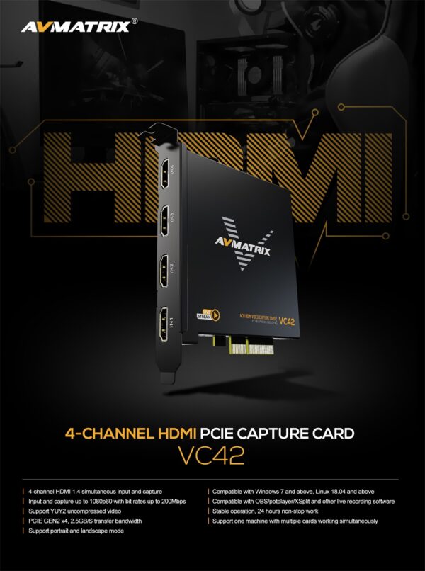 Avmatrix VC42 4-CH HDMI PCIE Capture Card